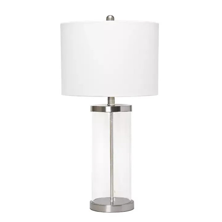 Clear Glass and Nickel Cylindrical Table Lamp