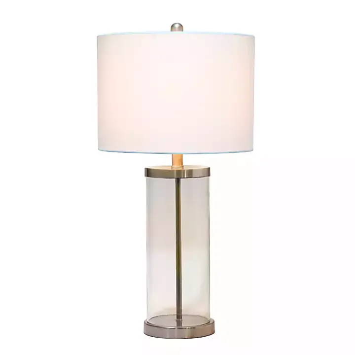 Clear Glass and Nickel Cylindrical Table Lamp