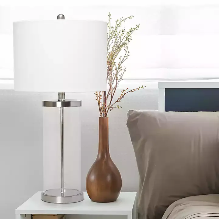 Clear Glass and Nickel Cylindrical Table Lamp