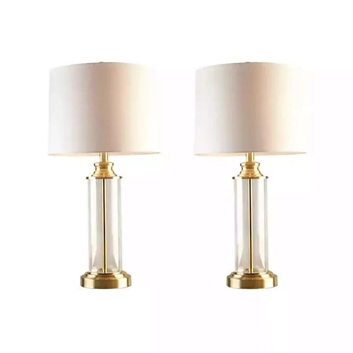 Clear Glass Base Gold Table Lamps, Set of 2