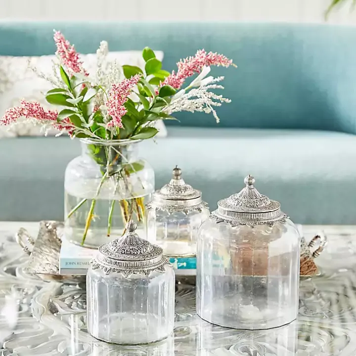 Clear Glass Jars with Decorative Lids, Set of 3