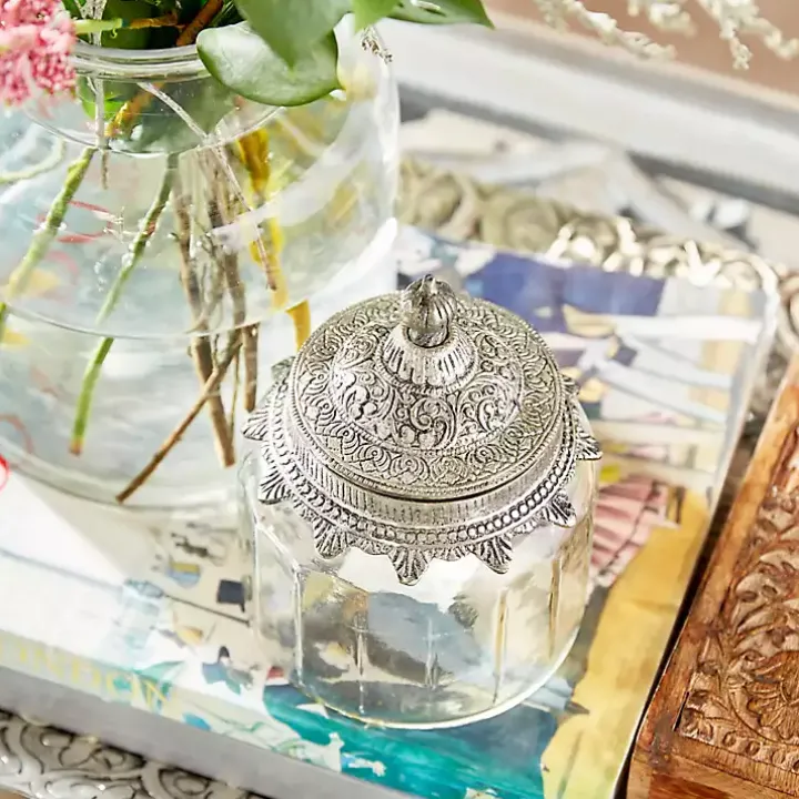 Clear Glass Jars with Decorative Lids, Set of 3