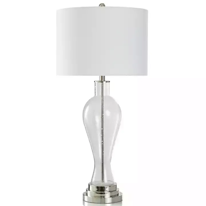 Clear Seeded Glass and Silver Table Lamp