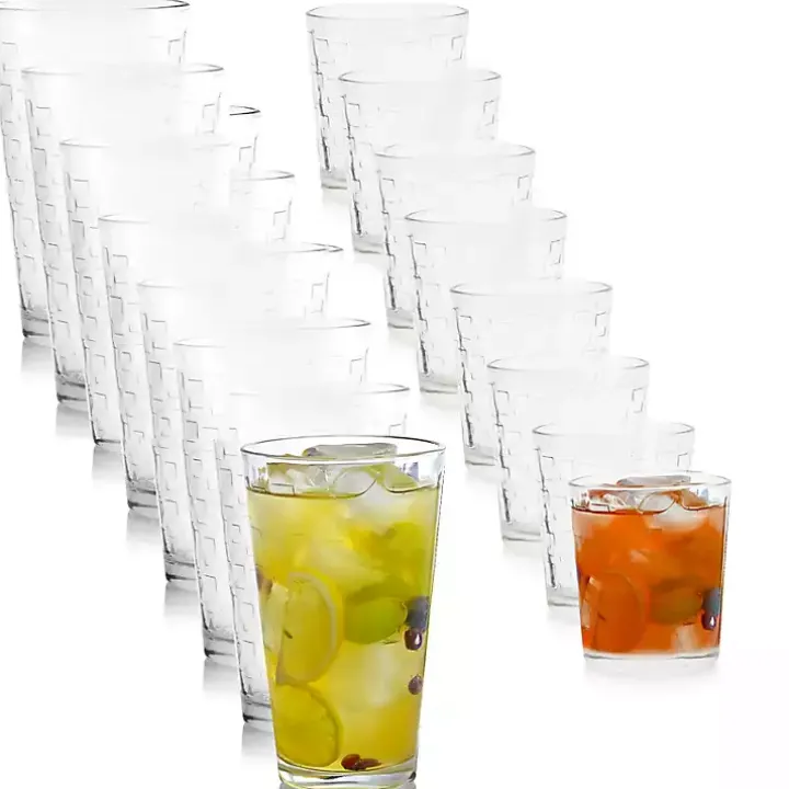 Clear Square Embosses Glass 16-pc. Drinkware Set