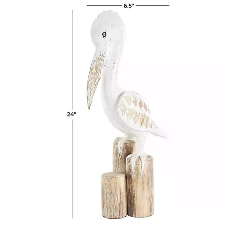 Coastal Pelican Wood Statue