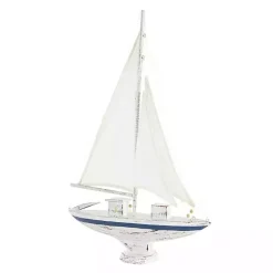 Coastal White and Blue Sailboat Statue