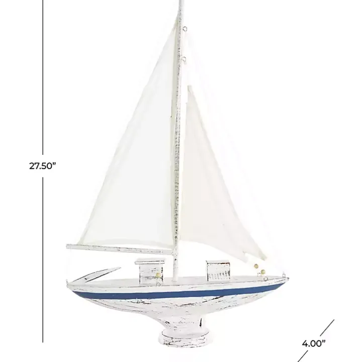 Coastal White and Blue Sailboat Statue