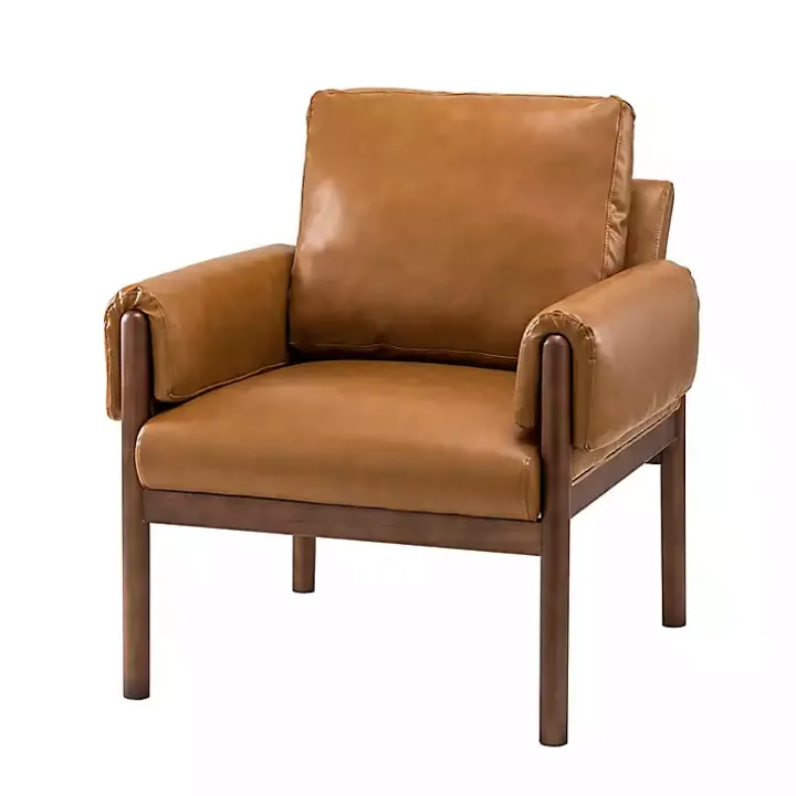 Cognac Faux Leather and Wood Accent Chair