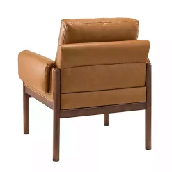Cognac Faux Leather and Wood Accent Chair