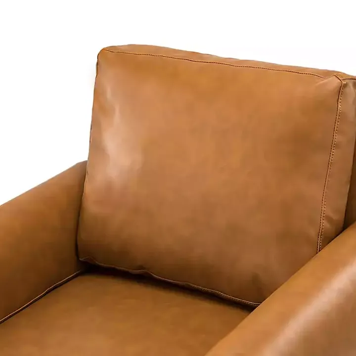 Cognac Faux Leather and Wood Accent Chair