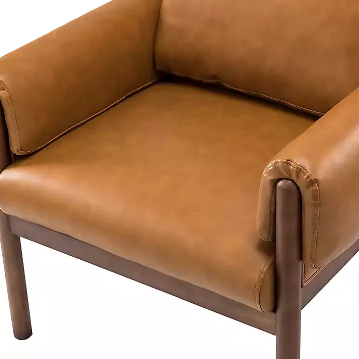 Cognac Faux Leather and Wood Accent Chair