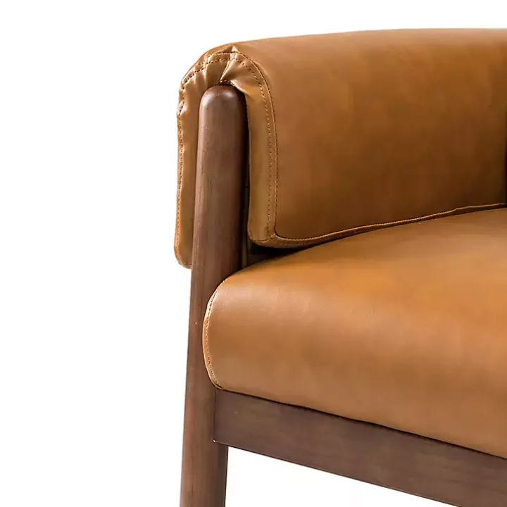 Cognac Faux Leather and Wood Accent Chair
