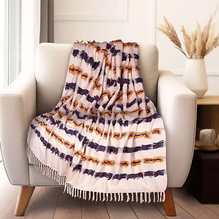 Colorful Fringe Stripe Throw