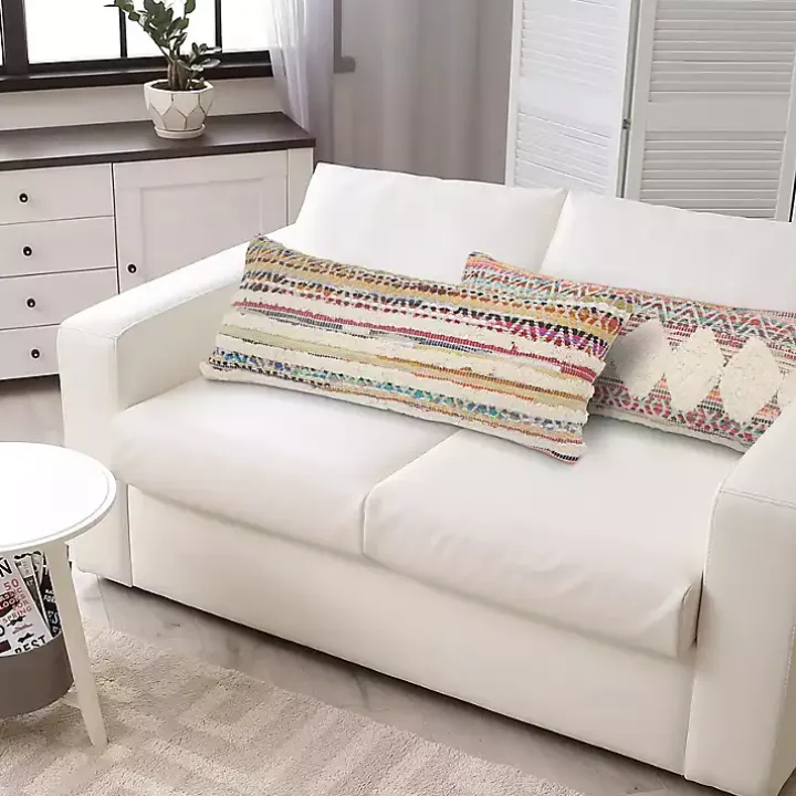 Colorful Stripes Textured Handwoven Lumbar Pillow