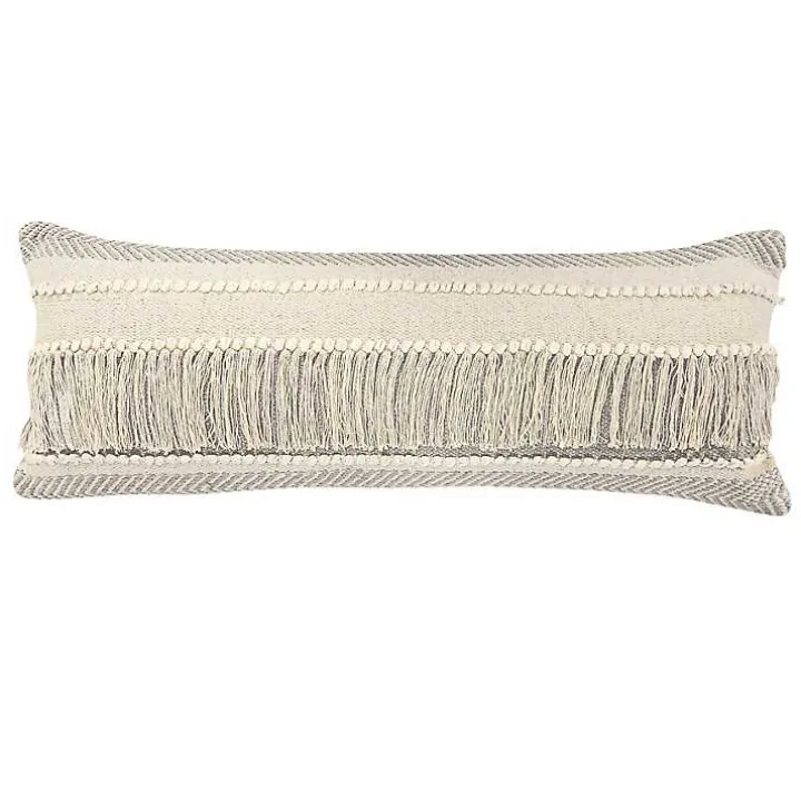 Comfort Beige Knots & Fringe Lumbar Pillow