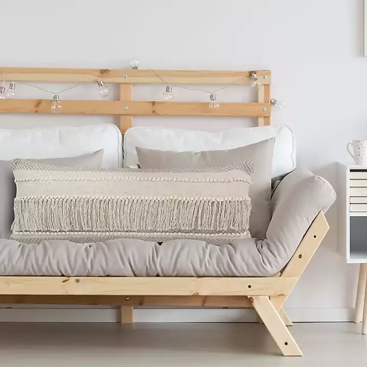 Comfort Beige Knots & Fringe Lumbar Pillow