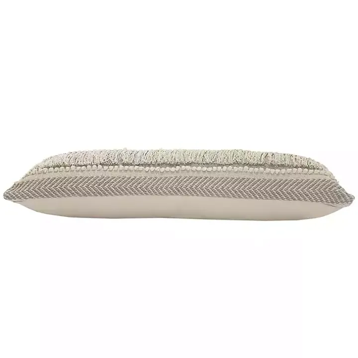 Comfort Beige Knots & Fringe Lumbar Pillow