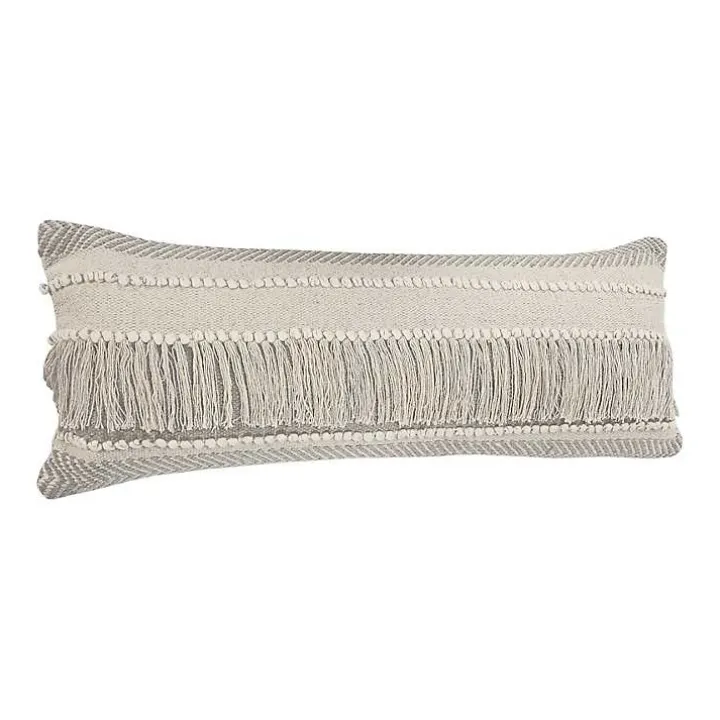Comfort Beige Knots & Fringe Lumbar Pillow