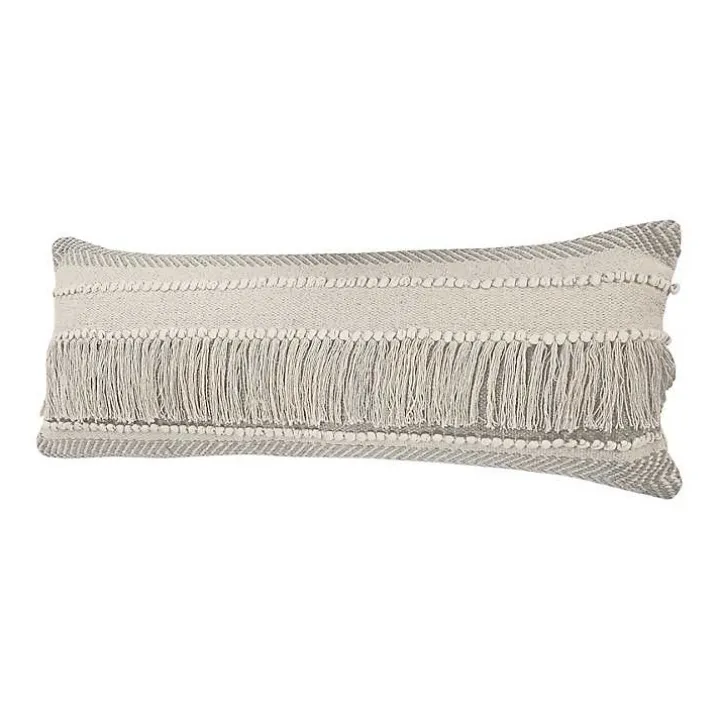 Comfort Beige Knots & Fringe Lumbar Pillow