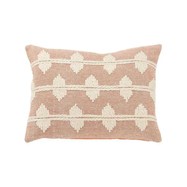Coral Heathered Embroidered Diamond Throw Pillow