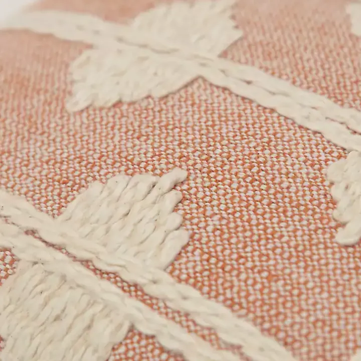 Coral Heathered Embroidered Diamond Throw Pillow