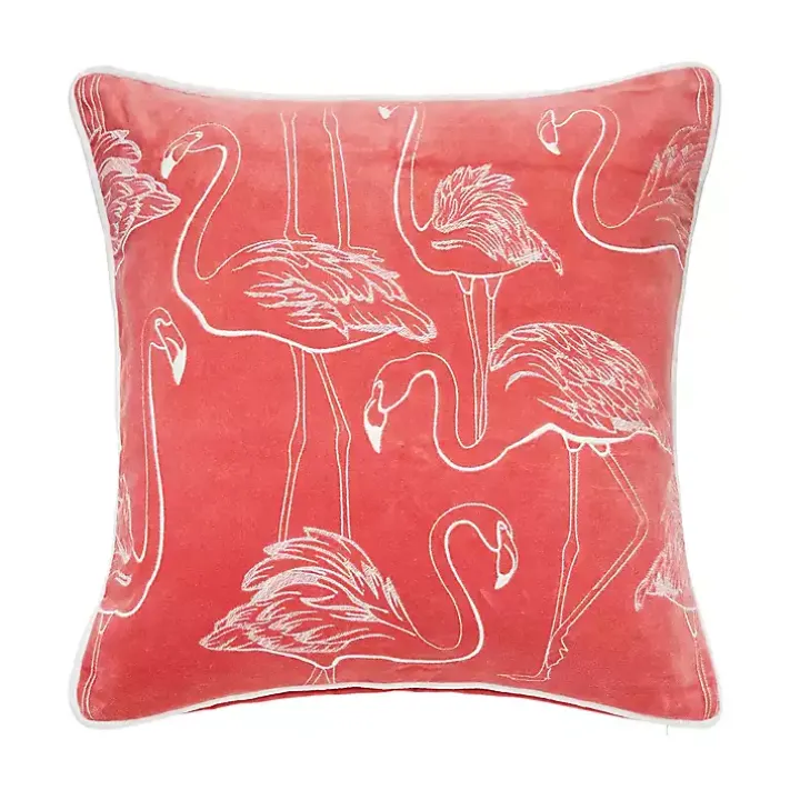 Coral Velvet Flamingo Pillow