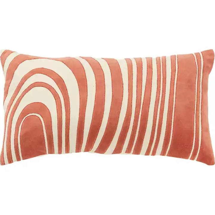 Coral Velvet Wave Lumbar Pillow