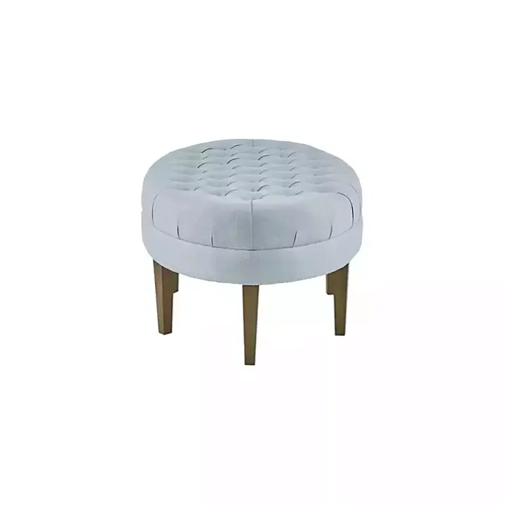 Cory Tufted Dusty Blue Linen Ottoman