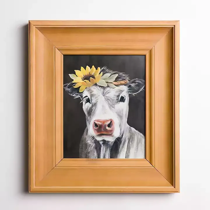 Cow with Sunflower Crown Framed Art Print