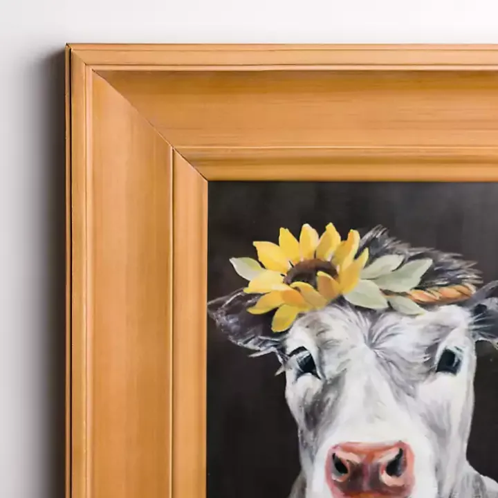 Cow with Sunflower Crown Framed Art Print