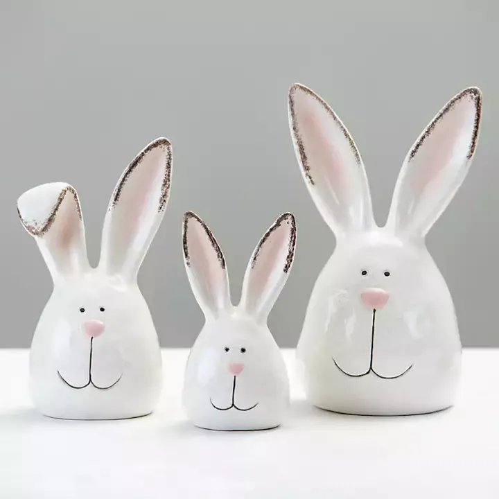 Crackle Finish Bunny Heads, Set of 3