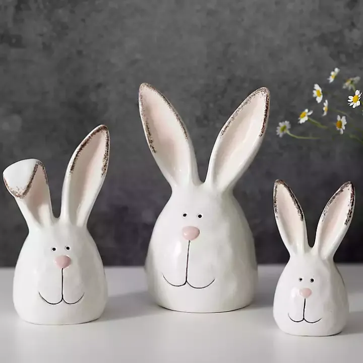 Crackle Finish Bunny Heads, Set of 3