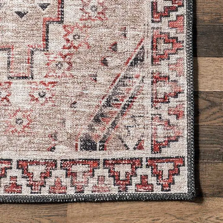 Cream & Red Diamond Trellis Washable Area Rug, 3x5