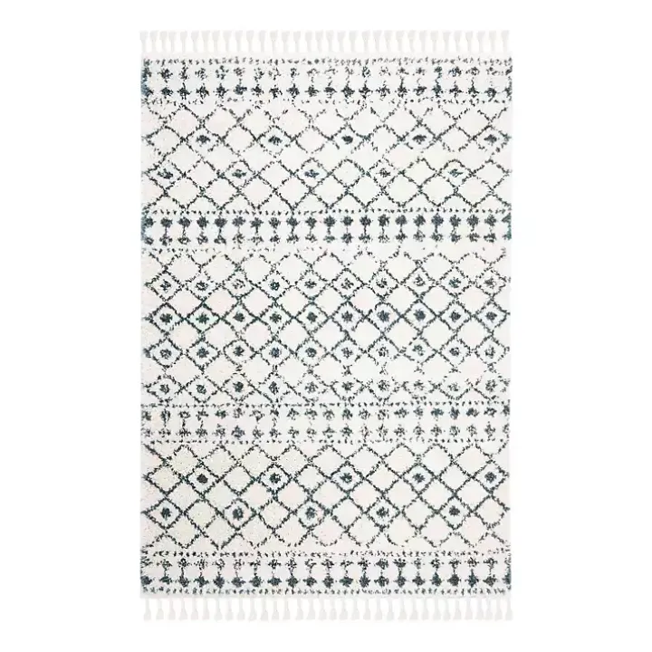 Cream and Blue Bergen Weathered Fringe Rug, 5x7