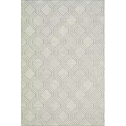 Cream and Blue Geo Indoor/Outdoor Area Rug, 7x9