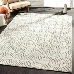 Cream and Blue Geo Indoor/Outdoor Area Rug, 7x9