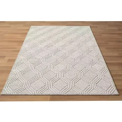 Cream and Blue Geo Indoor/Outdoor Area Rug, 7x9