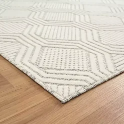 Cream and Blue Geo Indoor/Outdoor Area Rug, 7x9