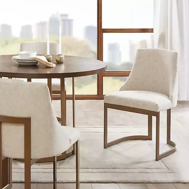 Cream and Gold Modern Dining Chairs, Set of 2
