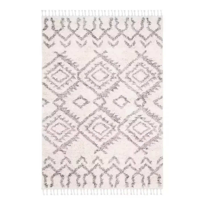 Cream and Gray Bergen Tribal Fringe Shag Rug, 5x7