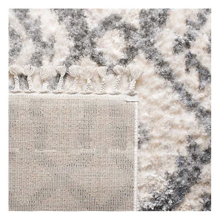 Cream and Gray Bergen Tribal Fringe Shag Rug, 5x7