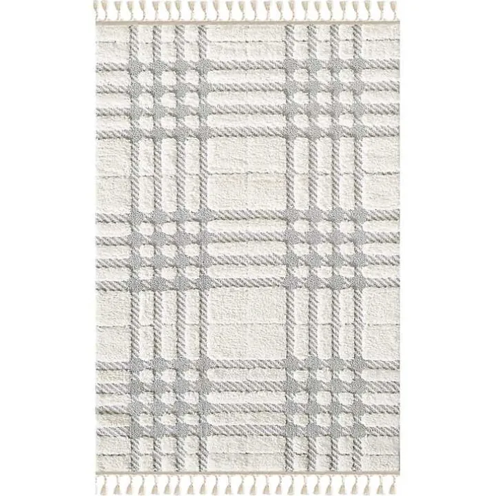 Cream and Gray Tufted Criss-Cross Area Rug, 7x9