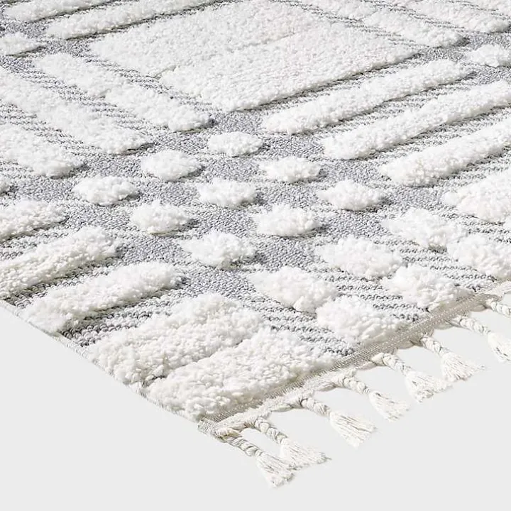 Cream and Gray Tufted Criss-Cross Area Rug, 7x9