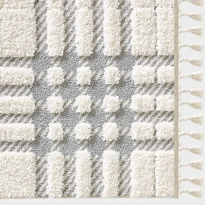 Cream and Gray Tufted Criss-Cross Area Rug, 7x9