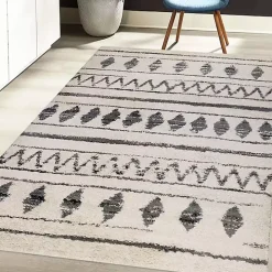 Cream Boho Striped Area Rug, 5x8