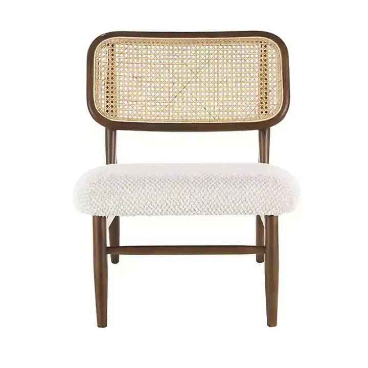 Cream Boucle & Rounded Rattan Back Accent Chair