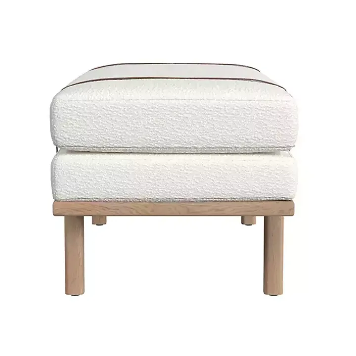 Cream Boucle Brown Faux Leather Bench