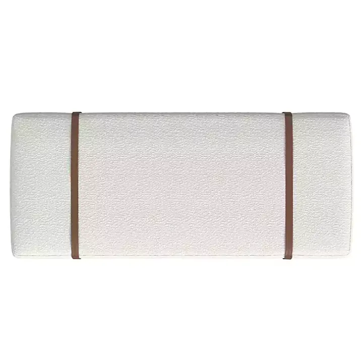 Cream Boucle Brown Faux Leather Bench