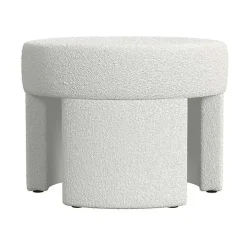 Cream Boucle Round Upholstered Ottoman