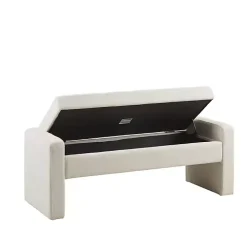 Cream Button Tufted Upholstered Storage Bench